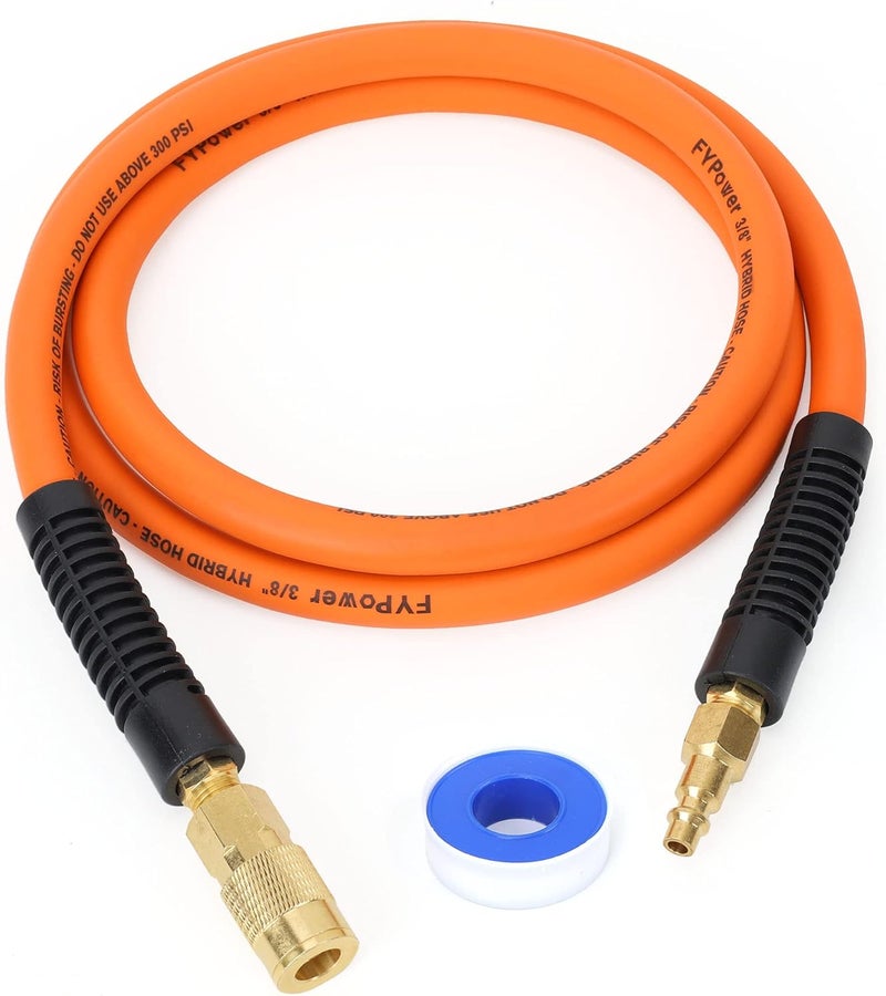 FYPower Air Compressor Whip Hose 3/8 Inch x 6 Feet Lead in Hybrid Hose with Fittings, Flexible and Kink Resistant, 1/4" Industrial Quick Coupler and Plug Kit - Image 1